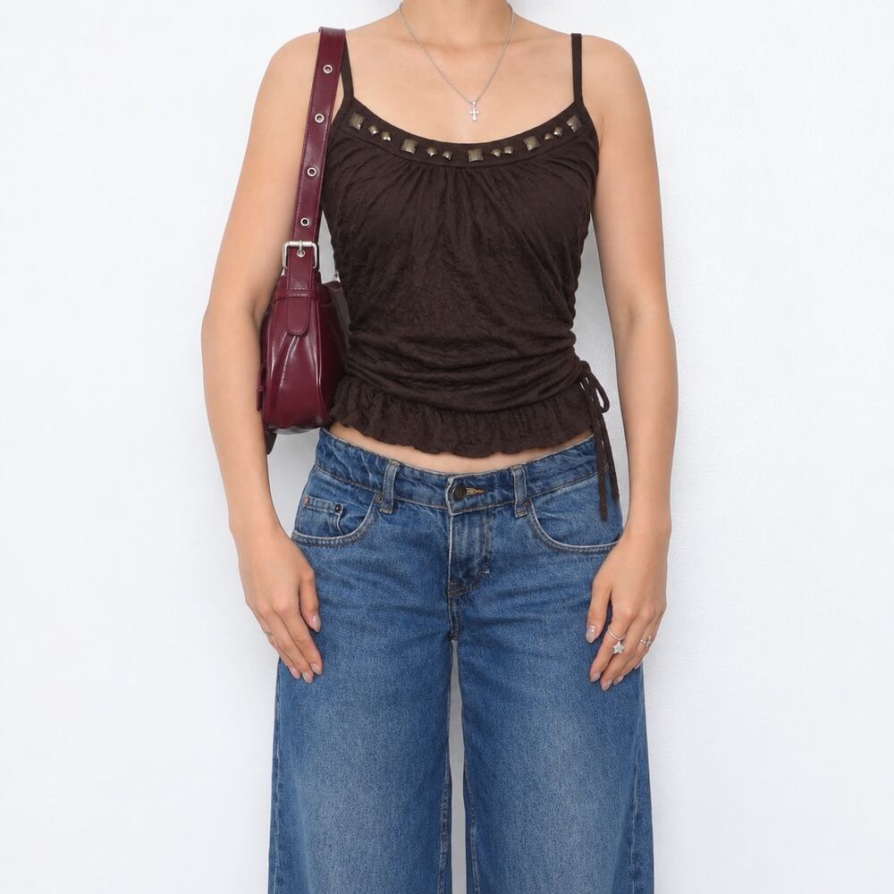 Vintage American Rag Brown Ruched Studded Cami Top - Y2K Boho